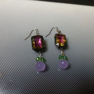 Runway statement earrings pink green faceted crystal amethyst  Aurora drops